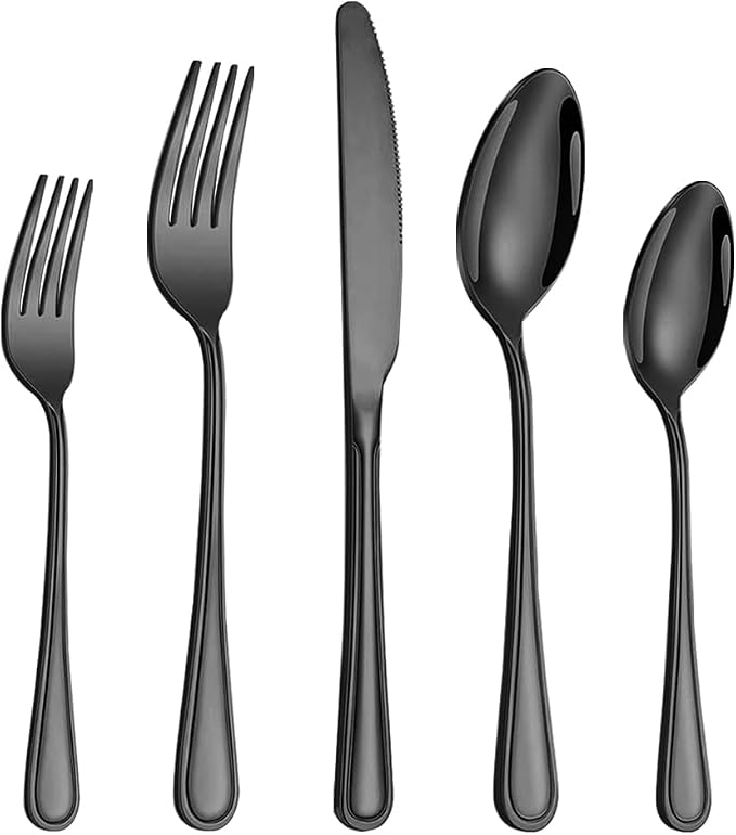 20 Pcs Black Silverware Set for 4, Food Grade Stainless Steel Flatware Set by Lazycorner