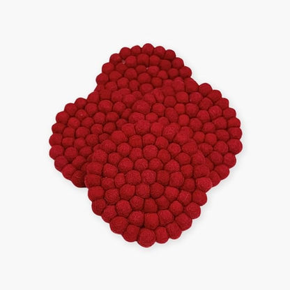 Humble Hilo Handmade Felt Coaster, 3.9 inches, Set of 4 (Red)