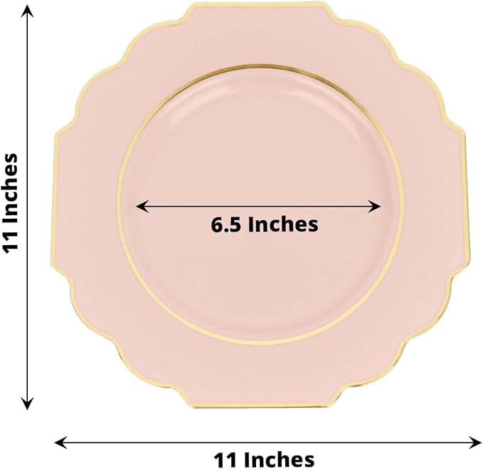 Blush Hard Plastic Dinner Plates, 50 Pack 11" Disposable Round Baroque Plates - Image 3