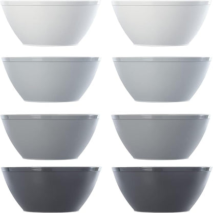 US Acrylic Unbreakable 28 oz. Plastic Stackable Cereal Bowls for Snacks & Ice Cream in Grey Colors (Set of 8) 6-inch Reusable, BPA-Free, Made in the USA, Dishwasher Safe Dinnerware