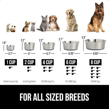 GORILLA GRIP Dog Bowl, Holds 6 Cups (48 fl oz), Heavy Duty Metal Food and Water Bowl for Feeding Dogs and Cats, Easy Clean, Dishwasher Safe, Rust Resistant Stainless Steel, BPA Free Rubber Base, Gray
