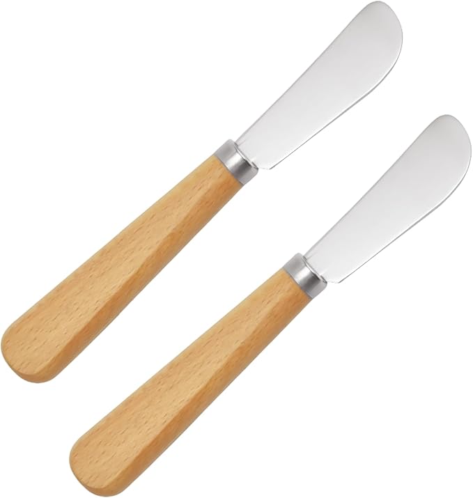LacusMare Butter Knives Set of 2, Beechwood Handle, Durable Stainless Steel by Unknown