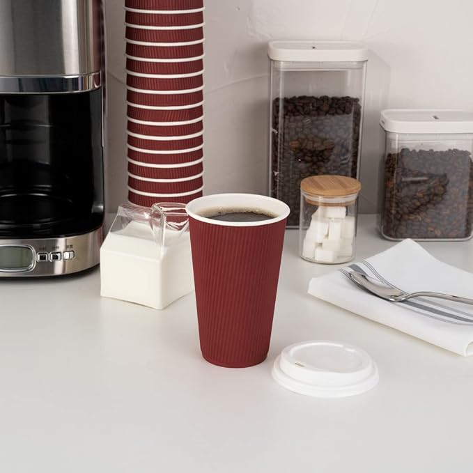 Restaurantware Ripple Wall Coffee Cups 500 Count 16 Ounce Insulated Crimson - Image 8
