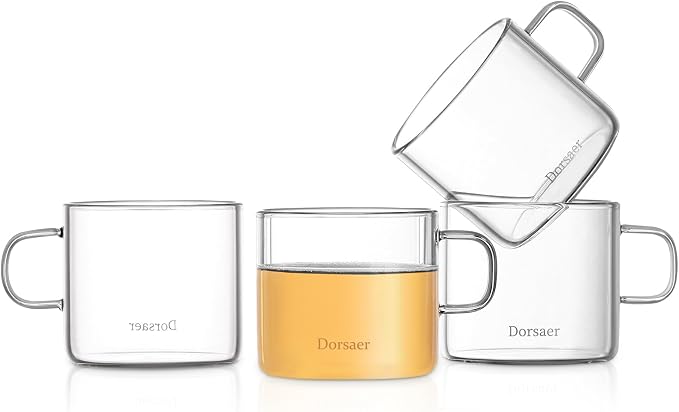 5oz Modern Glass Coffee & Tea Cups Set of 4 by Dorsaer