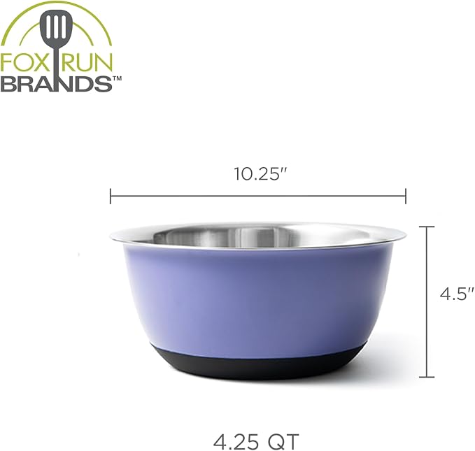 Fox Run Stainless Steel Mixing Bowl, 4.25 Quart Purple Mixing Bowl | Non-Skid - Image 7