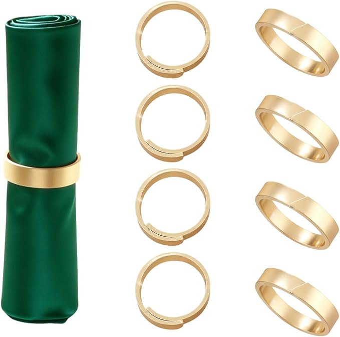 Round Metal Gold Napkin Rings Set of 8 | Modern Fall Napkin Ring Holders by Unknown