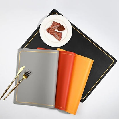 PU Leather Placemats Set of 4 - Waterproof Heat Resistant Dining Table Mats - Minimalist Non-Slip Coasters for Plates & Bowls 18x12 Inches (Orange)