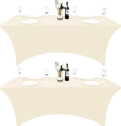 2-Pack 8ft Spandex Table Covers for Rectangle Folding Tables - Washable Elastic Tablecloth - Ultimate Fitted Table Protector for Birthday Parties, Trade Shows, Banquet