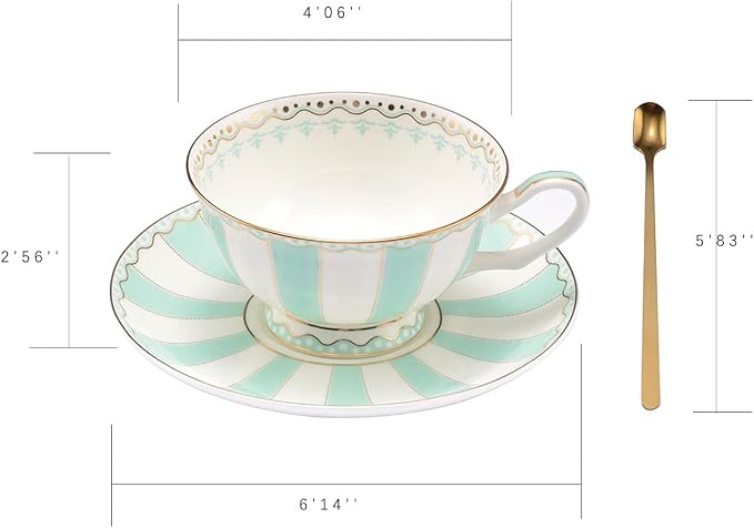 Bone China Tea Cup Set with Saucer Spoon - Image 2