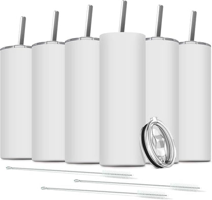 6 Pack Stainless Steel Skinny Tumbler, 20 OZ Double-Insulated Water Tumbler Cup by Deitybless