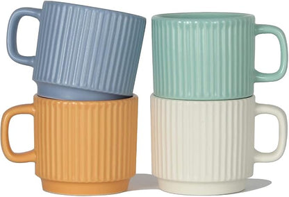Stackable Coffee Mugs Set of 4, 7 OZ Ceramics Espresso Cups - Image 7