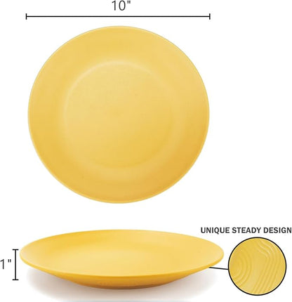 Homienly Flat Dinner Plates Set of 8, Alternative to Plastic, Microwave & Dishwasher Safe, Wheat Straw, Unbreakable Kids Plates (Yellow, 10 inch)