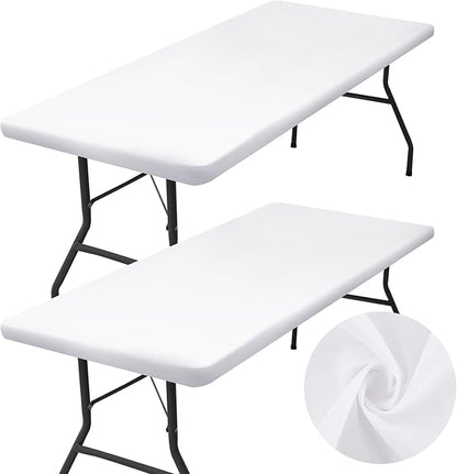 homing 2 Pack Rectangle Table Cloth, Elastic Fitted Fabric Tablecloth Fits for 6 Foot Folding Tables, Washable Table Cover for Picnic, Camping, Indoor & Outdoor (White, 30" x 72")