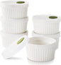 DOWAN Ramekins with lids 6 oz, Creme Brulee Ramiken Oven Safe, Ceramic Baking Bowls Souffle Dishes, Custard Cups Charcuterie Boards Bowls Dipping Sauces, Set of 6, White