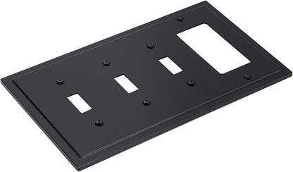 Henne Bery Modern Edge Decorative Wall Plate Switch Plate Outlet Cover, Durable Solid Zinc Alloy (Triple Toggle/Single Decorator, Matte Black)