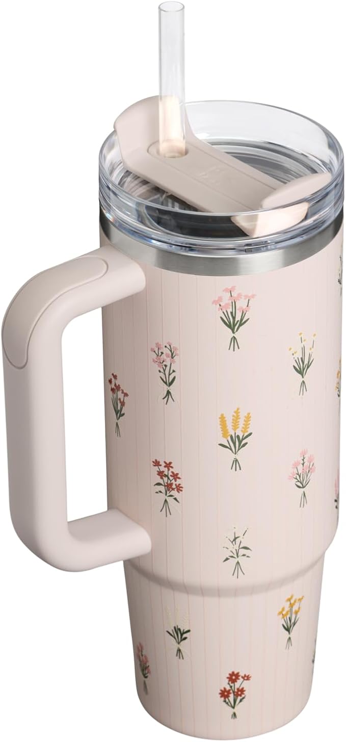 STANLEY Quencher H2.0 Flow State Tumbler, 30 oz, Rose Quartz Bouquets | Handle - Image 3