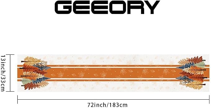 Fall Watercolor Trees & Maple Leaves Striped Table Runner 13x72 Inch, Rustic - Image 6