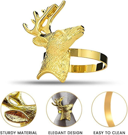 Decozen Set of 16 Gold Napkin Rings in Stag Design, Festive, Table Decor Setting for Holiday, Wedding, Birthday, Kitchen, Home Decor, Housewarming Gift - Thanksgiving & Christmas Gift Decoration