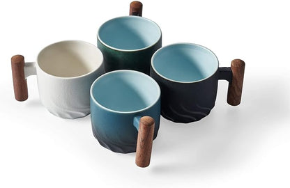 Ceramic Espresso Cups with Wooden Handle Espresso Shot Cups Ceramic Tea Cups - Image 3