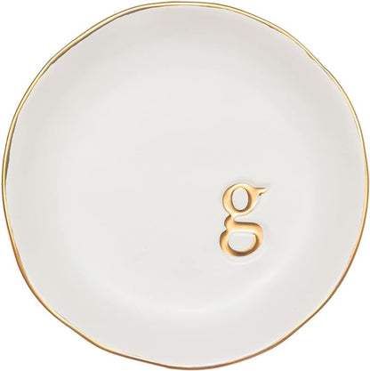 COLLECTIVE HOME - Ceramic Jewelry Tray, Decorative Trinket Dish for Rings Earrings Necklaces Bracelet Watch Keys, Birthday Mother's Day Christmas Gift for Women, 4.75", White Surface (G)