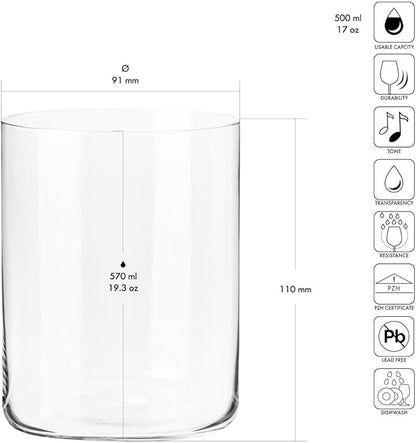 Krosno Mixology Cider Glasses, 16.9 oz Set of 6, Quality Glass, Elegant and Modern Design, Ideal for Cider, Beer, Cocktails, Made in Europe