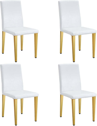 White Dining Chairs Set of 4,Faux Leather with Gold Metal Legs,Armless Kitchen Room Chairs Set of 4,Max Load 300 Lbs,High Back Modern Design for Home Kitchen Living Room Bedroom