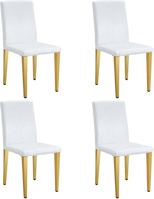 White Dining Chairs Set of 4,Faux Leather with Gold Metal Legs,Armless Kitchen Room Chairs Set of 4,Max Load 300 Lbs,High Back Modern Design for Home Kitchen Living Room Bedroom