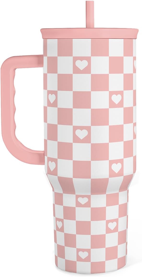 40oz Checkered and Heart Tumbler by SANDJEST