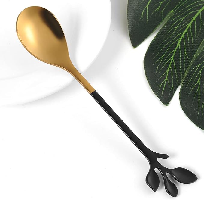 AnSaw Elegant Black & Gold Leaf Coffee Spoons - Image 3
