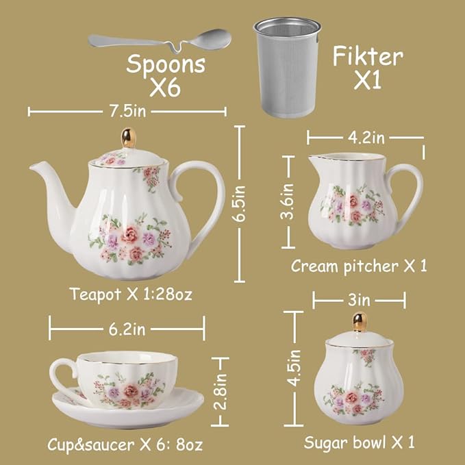 Porcelain Tea Sets British Royal Series, 8 OZ Cups & Saucer Service - Image 6