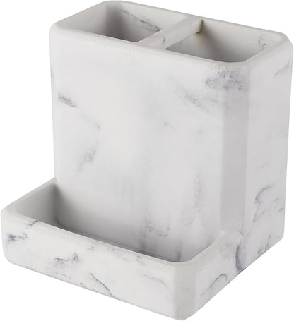 Toothbrush Holder for Bathrooms Organizer Countertop Organizer Accessories, with 3 Compartment Storage for Toothbrush Toothpaste Floss Razors, White Imitation Marble Finish Toothbrushholder03