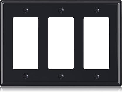 ELEGRP 3-Gang Decorative Wall Plates, Standard Size 4.53" H x 6.39" L Unbreakable Thermoplastic Faceplate Cover for Decorator Receptacle Outlet Switch, UL Listed (1 Pack, Glossy Black)