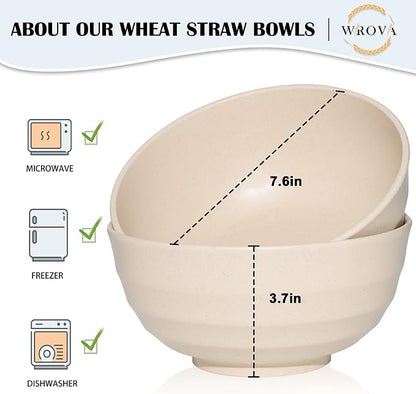 Wheat Straw Bowls Set 60 OZ, Unbreakable Large Beige Bowls Set of 6, Microwave - Image 2