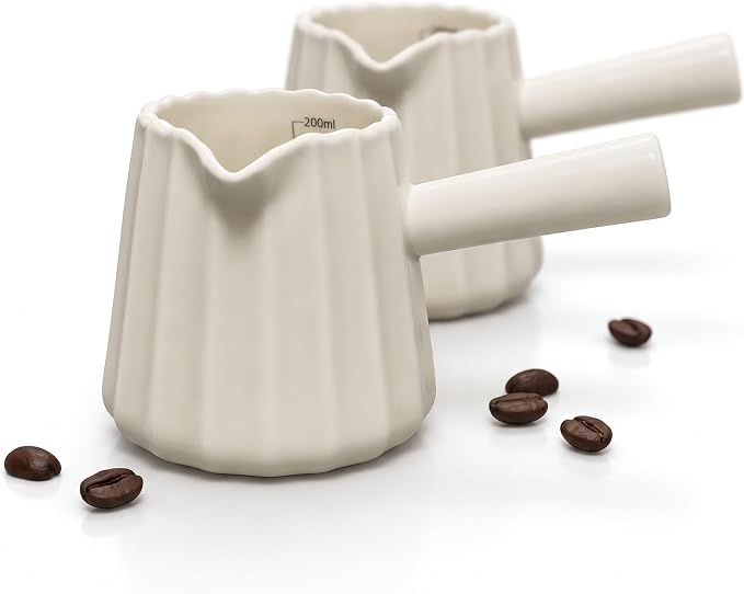 Espresso Measuring Cup Set of 2, Ceramic Espresso Cups 6 OZ | Milk Frothing Cup by KOIMYSA