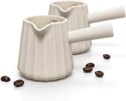 Espresso Measuring Cup Set of 2, Ceramic Espresso Cups 6 OZ | Milk Frothing Cup by KOIMYSA