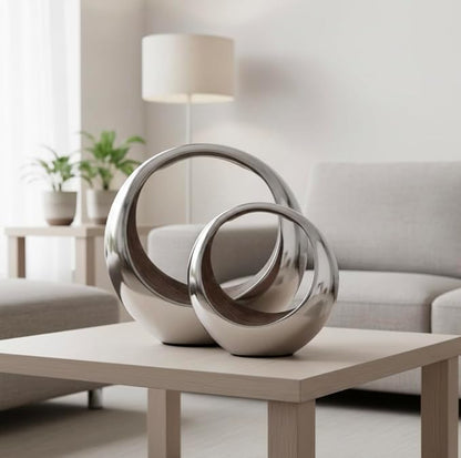 Modern Day Accents Anillo 2-Tone Decorative, Large, Aluminum, Tabletop, Accents, Décor, Bowl, Modern, Engagement Wedding Trays, Ring Display Stand, Key Holder L x 8" W x 16" H, Brown, Silver