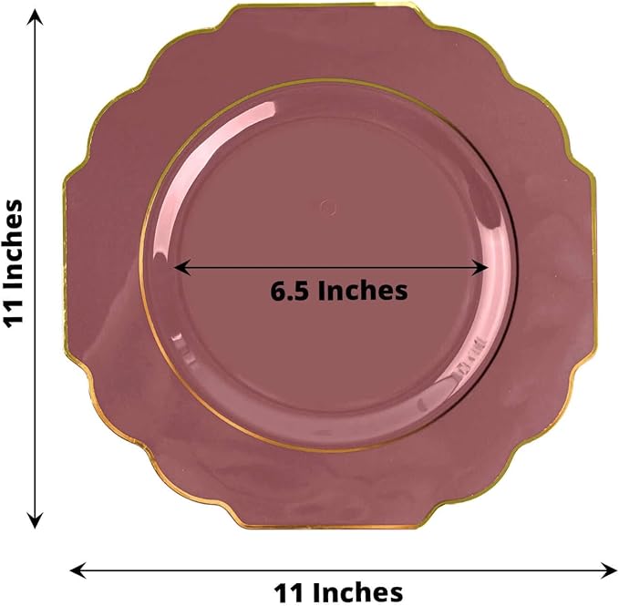 Cinnamon Rose Hard Plastic Dinner Plates, 50 Pack 11" Disposable Round Baroque - Image 3