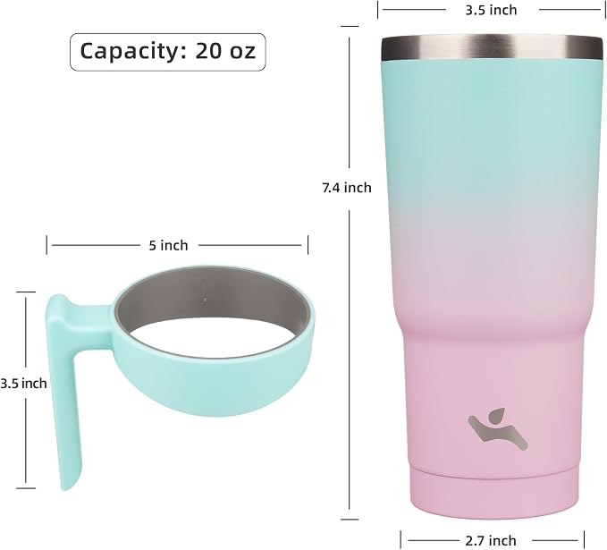 Konokyo 20 oz Tumbler with Handle and Straw, Insulated Travel Mug | Gum; - Image 4