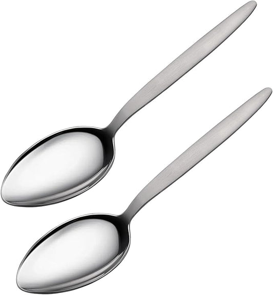 2-Pack Chef Kunz Spoon | Silver Stainless Steel 2 Tbsp Basting Spoon, 9 Inch Solid Sauce Spoons, Big Serving Spoons Stainless Steel, Plating & Quenelle & Cooking