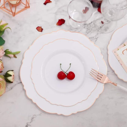 WDF 60pcs Rose Gold Plastic Plates-Baroque White &Rose Gold Disposable Plates including 30Plastic Dinner Plates 10.25inch, 30 Salad Plates 7.5inch for Wedding, Parties, Valentines Day