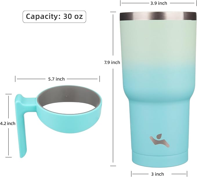 Konokyo 30 oz Tumbler with Handle and Straw, Insulated Travel Mug | Mint; - Image 4