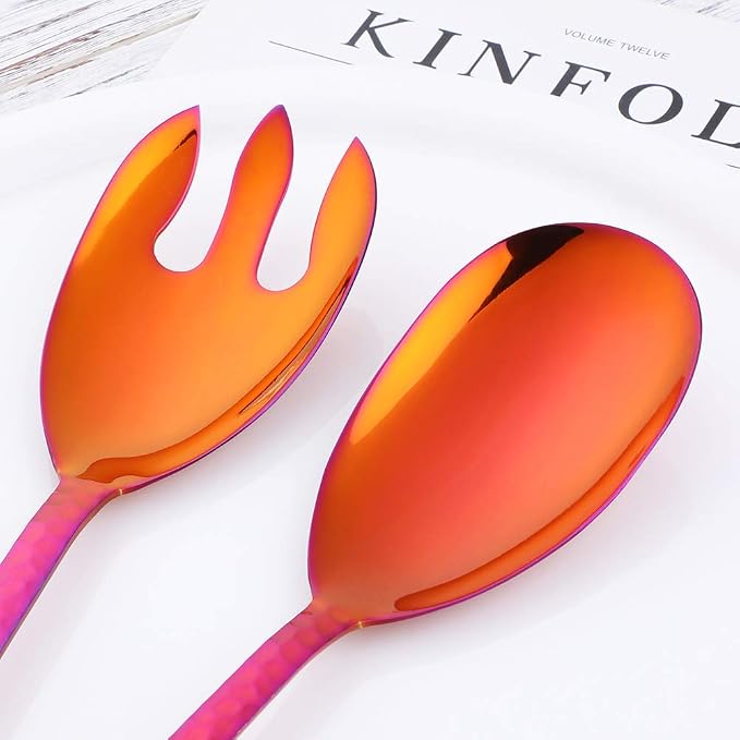 Salad Spoon and Fork Set, 12 Inch Stainless Steel Salad Server, Magic Red - Image 3