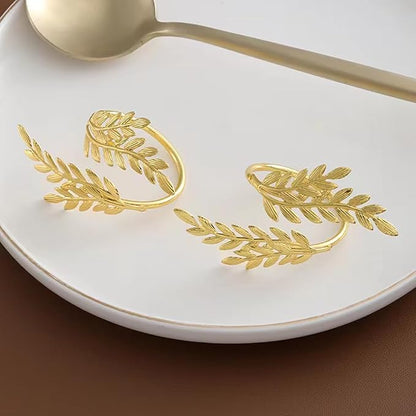 14K Gold Napkin Rings Set of 12, Metal Gold Leaf Napkins Rings Holder Buckles - Image 3