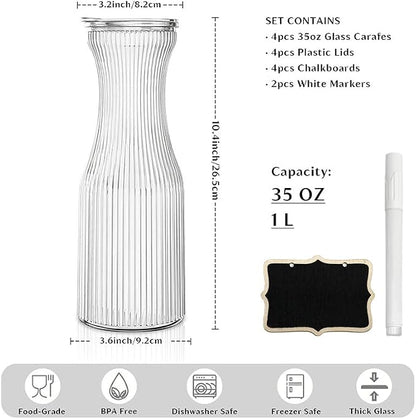 1 Liter Ribbed Glass Carafe - Image 3