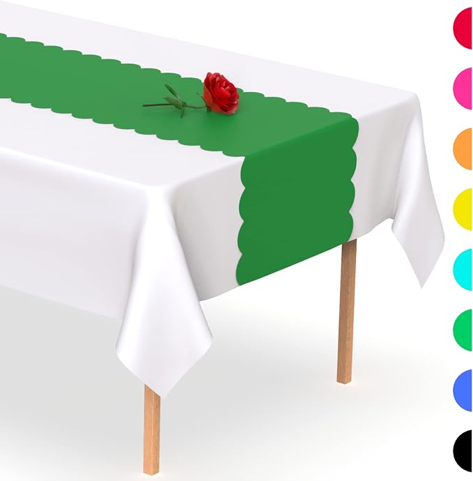 Green Scallop Table Runner, Disposable Plastic, 5 Pack - Image 7
