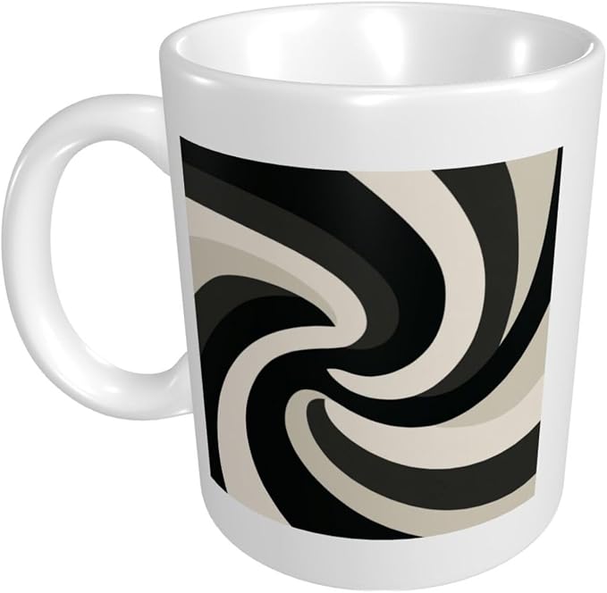 Minimalist Abstract Swirling Shapes Black Beige Ceramic Cup, Elegant Coffee Mug - Image 3