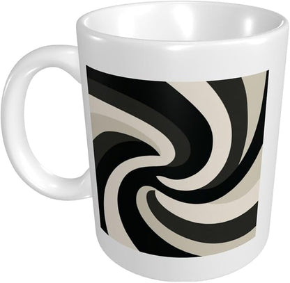 Minimalist Abstract Swirling Shapes Black Beige Ceramic Cup, Elegant Coffee Mug - Image 3