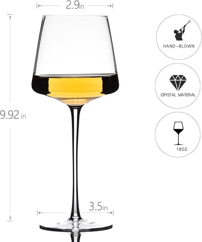 25oz Red Wine Glasses Set of 4, Hand Blown, Large Premium Crystal Wine Glass– Burgundy Wine Glasses With Long Stem – Unique Thin Stem Wine Glasses, Clear Lead-Free Stemmed Square Wine Glasses