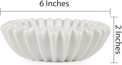 Small Ceramic Bowl Ivory Decorative Bowl, Modern Home Decor Centerpiece 6 Inches Key Jewelry Ruffle Fluted Scalloped Bowl