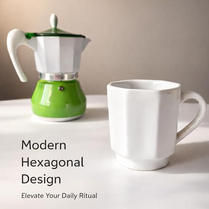 Minimalist White Ceramic Coffee Mug Set of 2 – 12 oz Modern Style Cups – Matte - Image 3